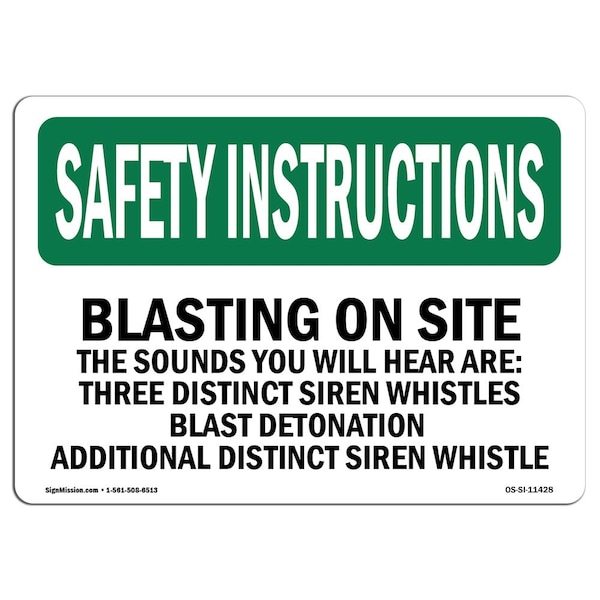 OSHA Sign, Blasting On Site Sounds You Hear, 24in X 18in Rigid Plastic, 18" W, 24" L, Landscape